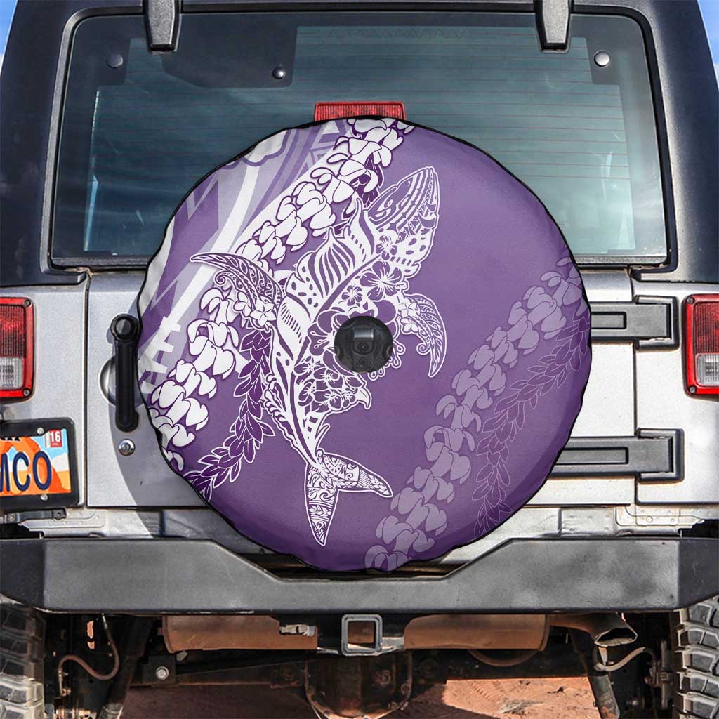 Hawaii Puakenikeni And Maile Lei Spare Tire Cover Violet Polynesian Shark Tattoo DT05