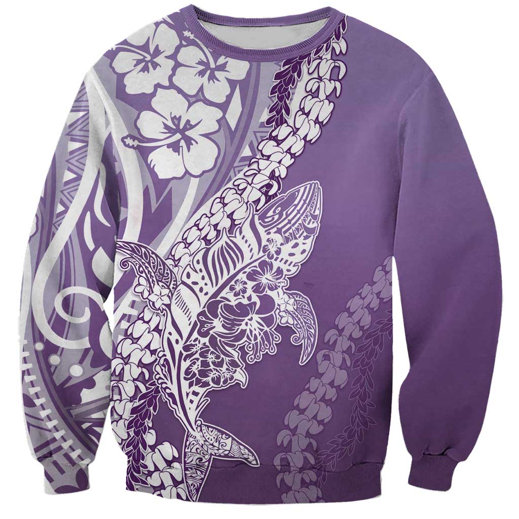 Hawaii Puakenikeni And Maile Lei Sweatshirt Violet Polynesian Shark Tattoo DT05
