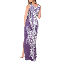 Hawaii Puakenikeni And Maile Lei Tank Maxi Dress Violet Polynesian Shark Tattoo DT05