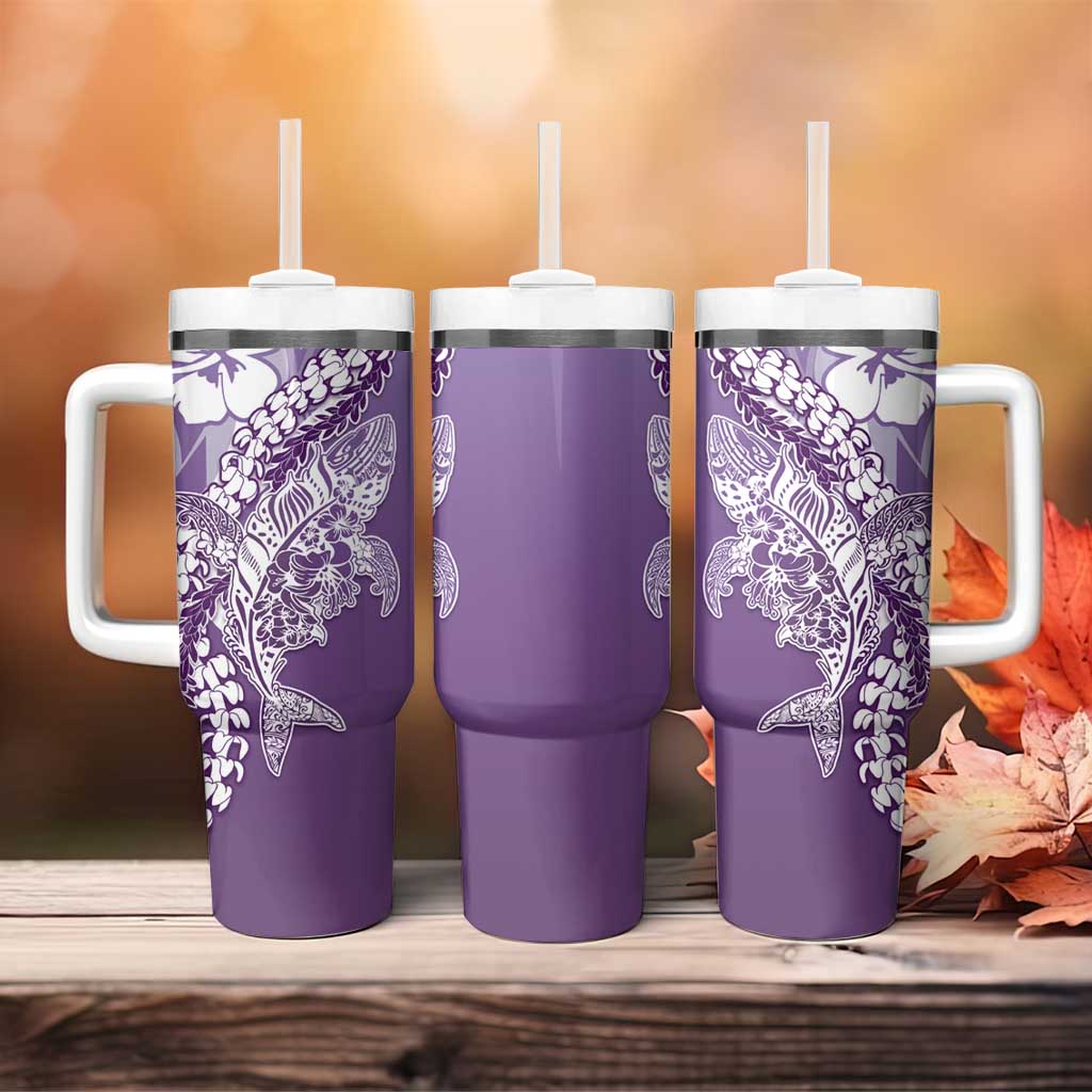 Hawaii Puakenikeni And Maile Lei Tumbler With Handle Violet Polynesian Shark Tattoo DT05