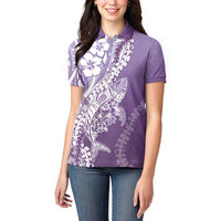 Hawaii Puakenikeni And Maile Lei Women Polo Shirt Violet Polynesian Shark Tattoo DT05