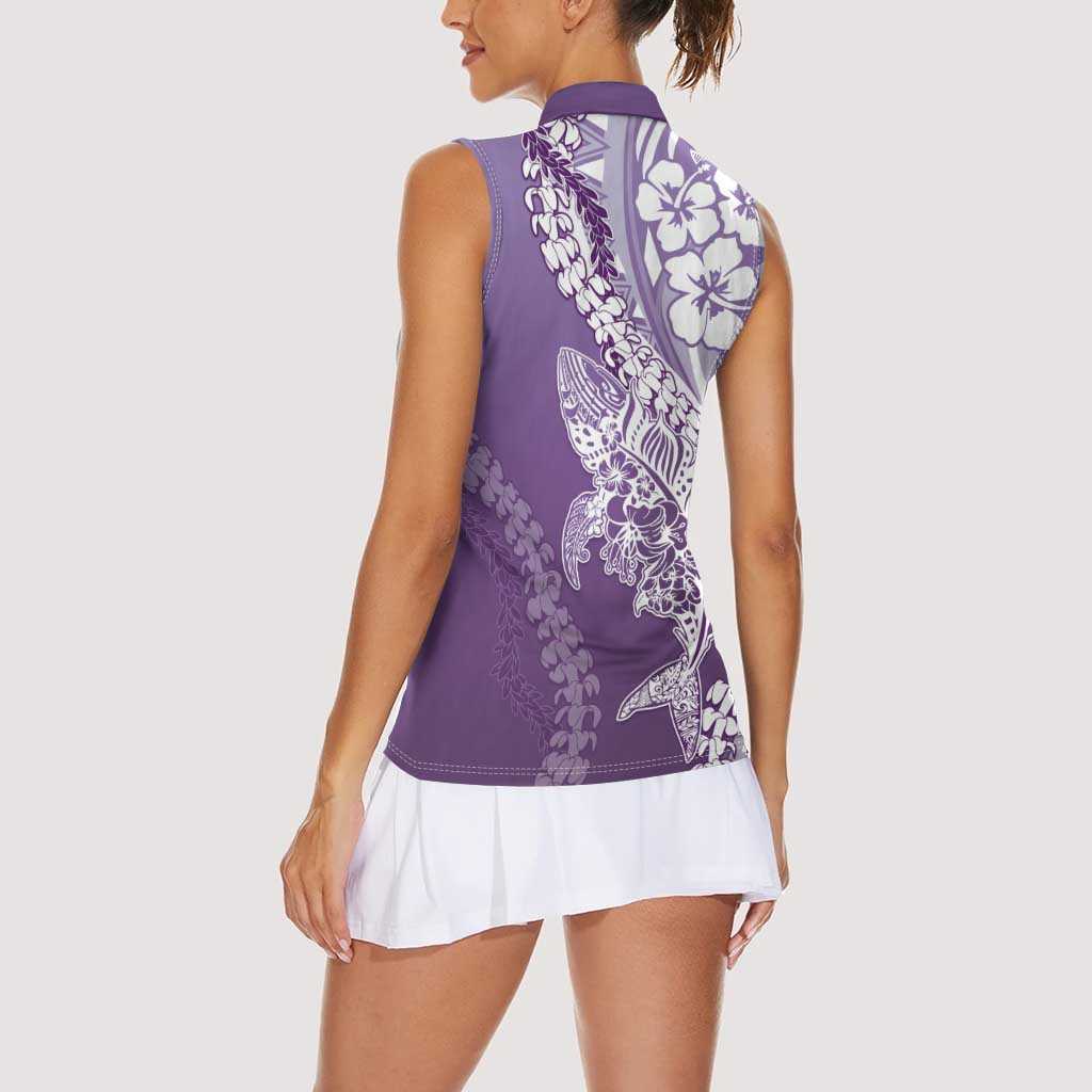 Hawaii Puakenikeni And Maile Lei Women Sleeveless Polo Shirt Violet Polynesian Shark Tattoo DT05