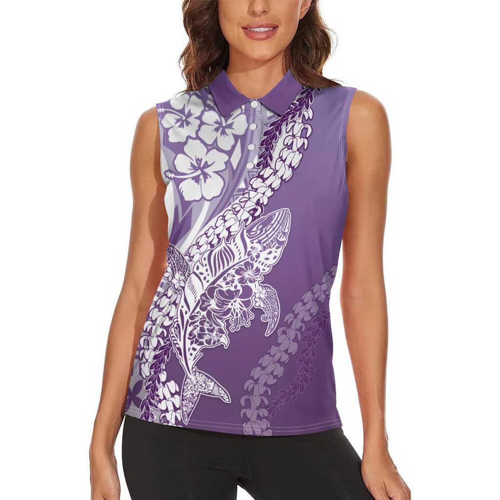 Hawaii Puakenikeni And Maile Lei Women Sleeveless Polo Shirt Violet Polynesian Shark Tattoo DT05