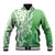 Hawaii Puakenikeni And Maile Lei Baseball Jacket Green Polynesian Shark Tattoo DT05
