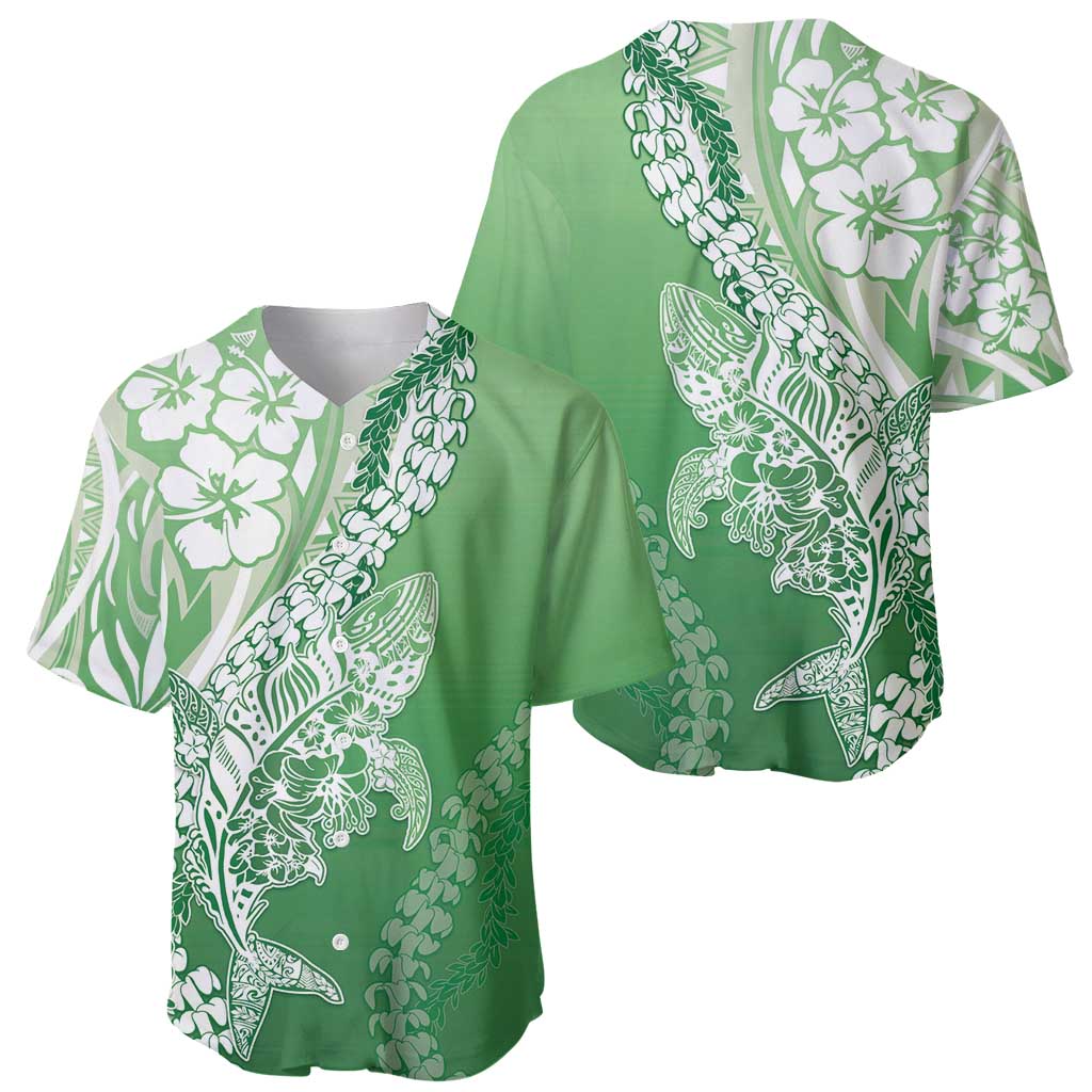 Hawaii Puakenikeni And Maile Lei Baseball Jersey Green Polynesian Shark Tattoo DT05