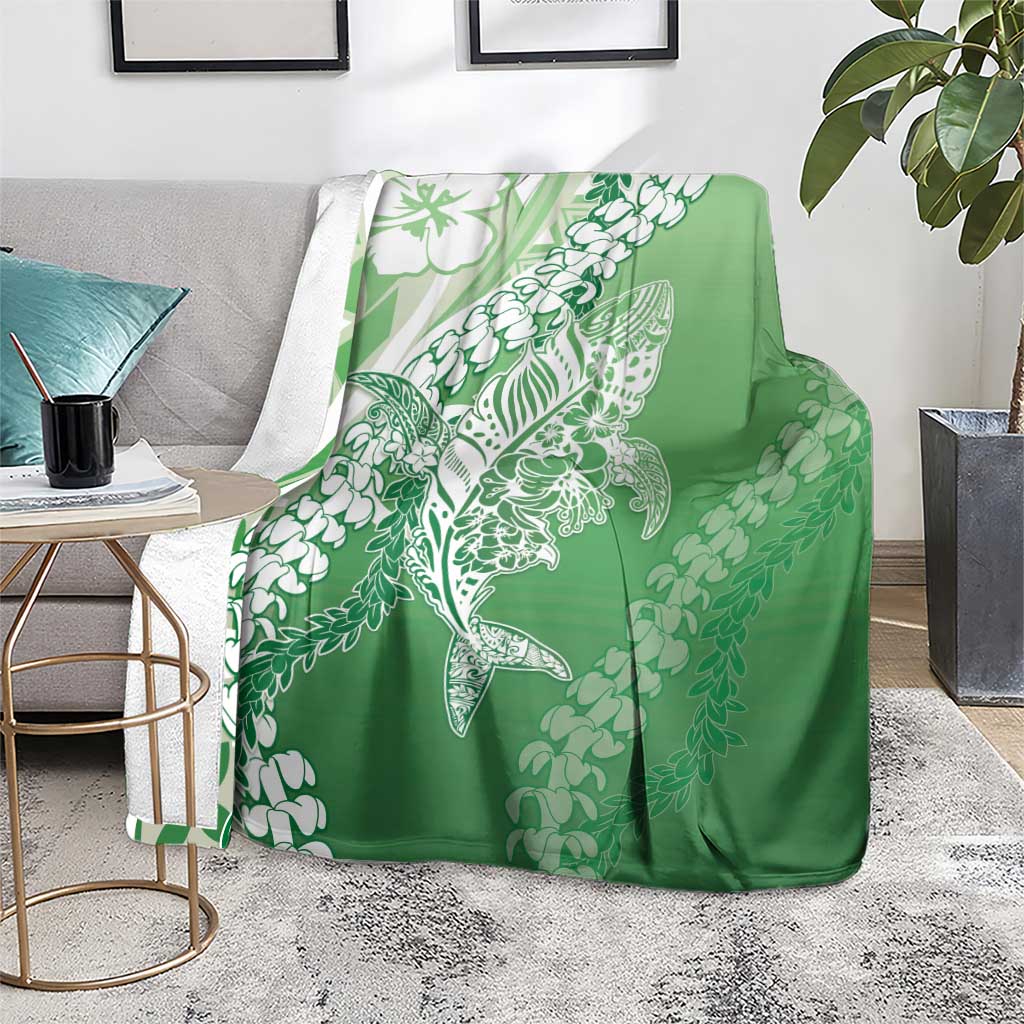 Hawaii Puakenikeni And Maile Lei Blanket Green Polynesian Shark Tattoo DT05