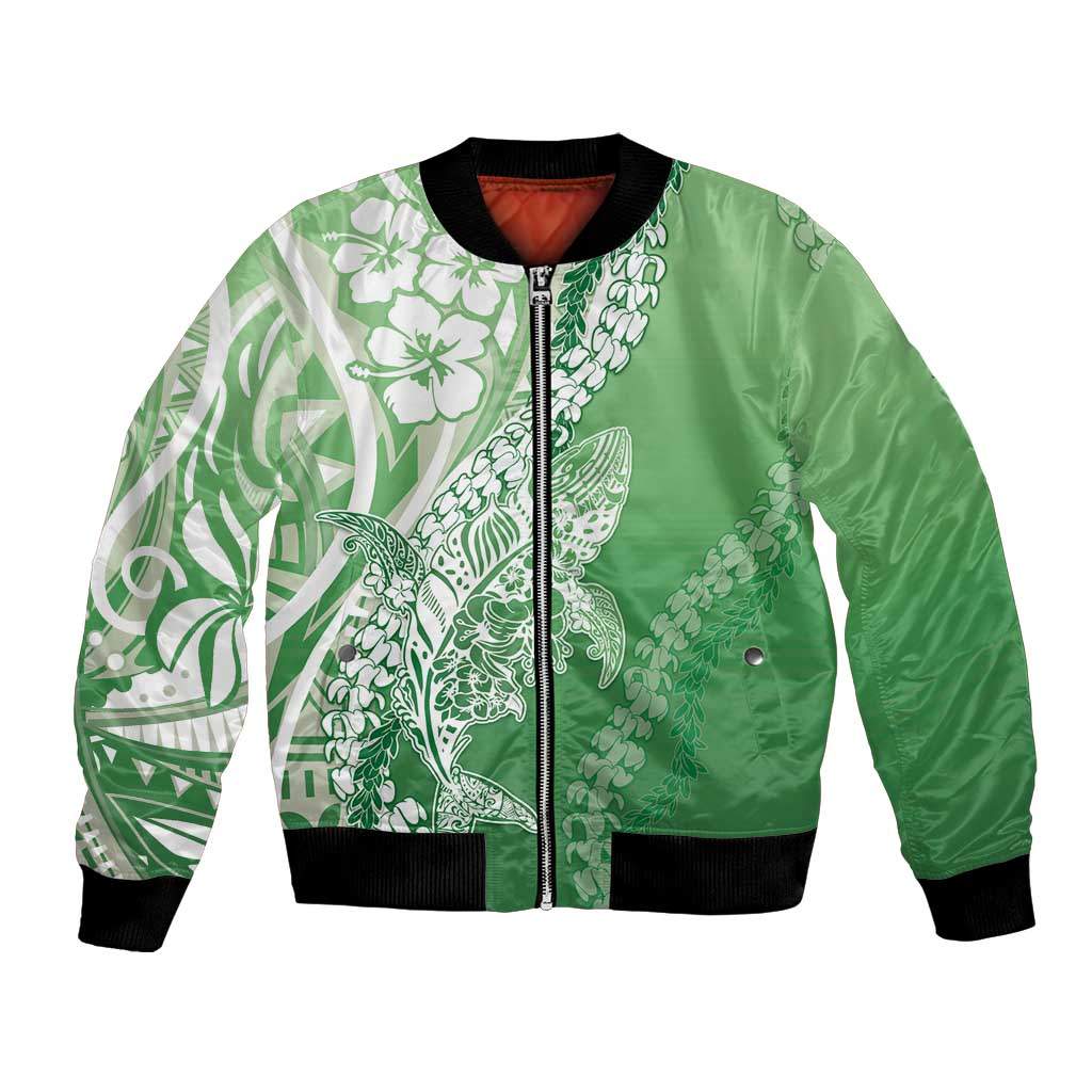 Hawaii Puakenikeni And Maile Lei Bomber Jacket Green Polynesian Shark Tattoo DT05 Unisex Green - Polynesian Pride