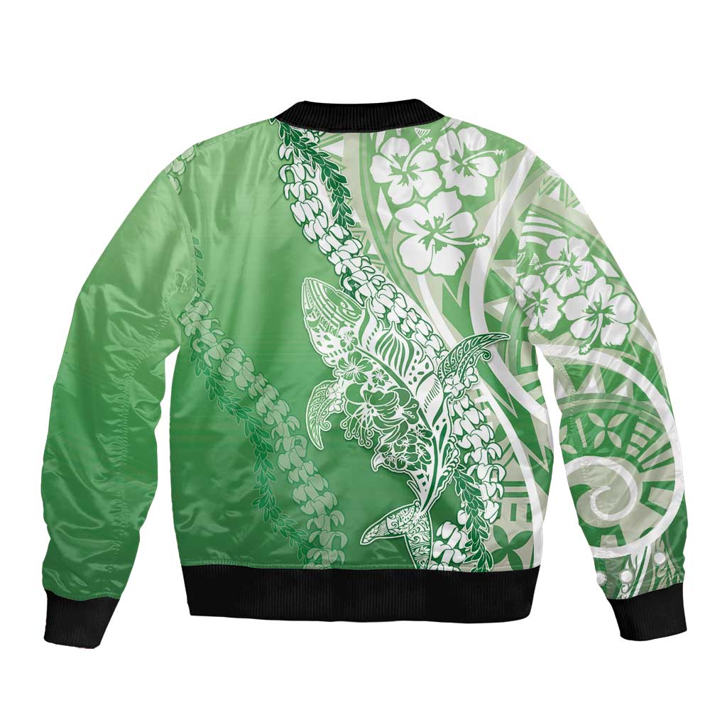 Hawaii Puakenikeni And Maile Lei Bomber Jacket Green Polynesian Shark Tattoo DT05 - Polynesian Pride