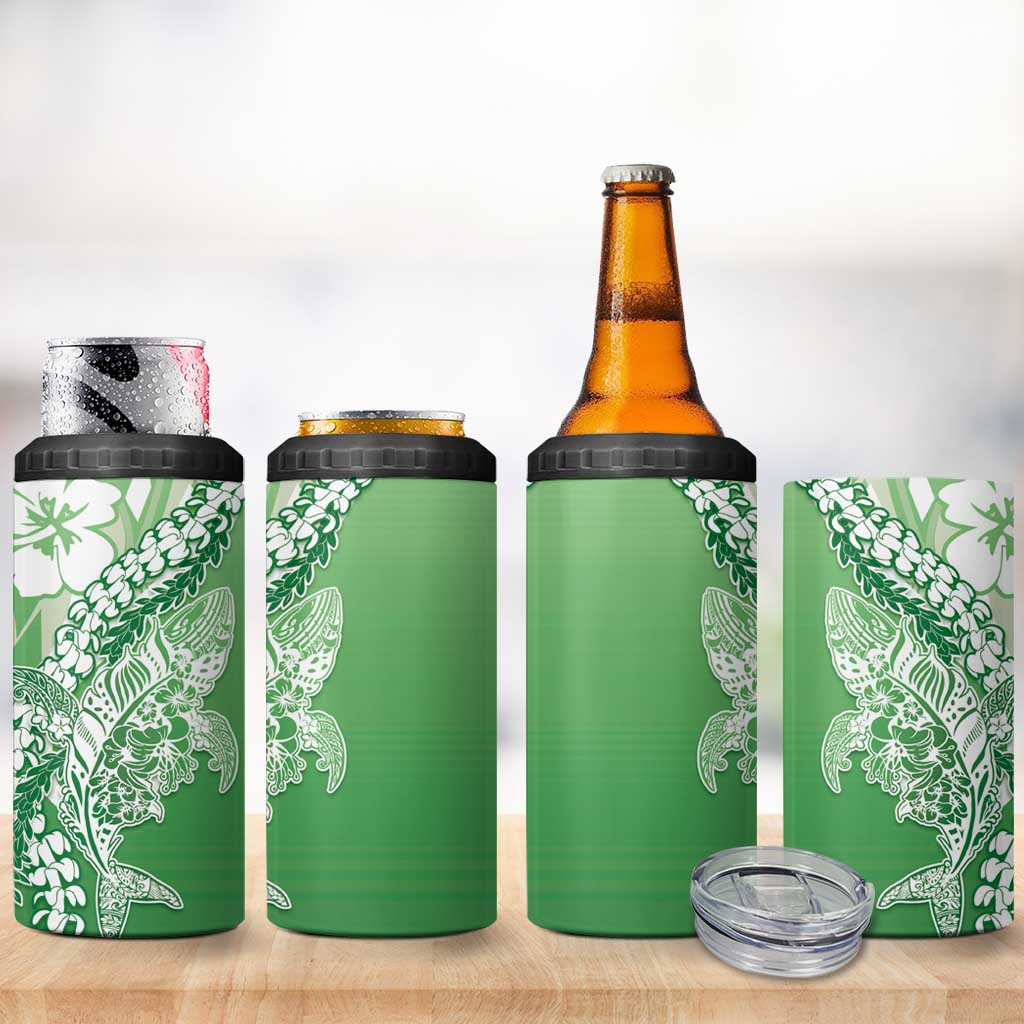 Hawaii Puakenikeni And Maile Lei 4 in 1 Can Cooler Tumbler Green Polynesian Shark Tattoo DT05