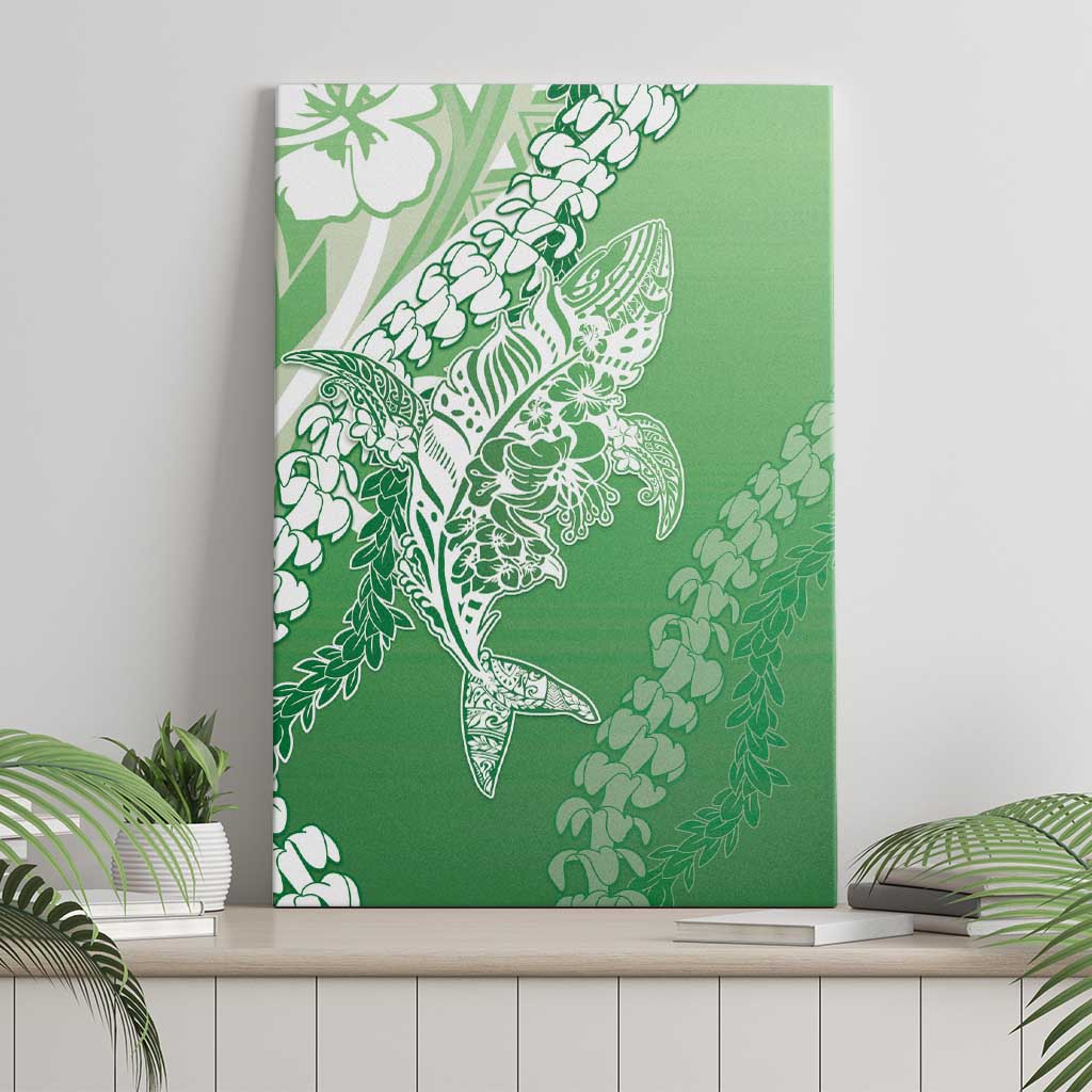 Hawaii Puakenikeni And Maile Lei Canvas Wall Art Green Polynesian Shark Tattoo DT05