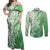 Hawaii Puakenikeni And Maile Lei Couples Matching Off Shoulder Maxi Dress and Long Sleeve Button Shirt Green Polynesian Shark Tattoo DT05