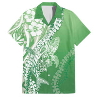 Hawaii Puakenikeni And Maile Lei Family Matching Long Sleeve Bodycon Dress and Hawaiian Shirt Green Polynesian Shark Tattoo DT05 Dad's Shirt - Short Sleeve Green - Polynesian Pride