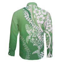 Hawaii Puakenikeni And Maile Lei Family Matching Long Sleeve Bodycon Dress and Hawaiian Shirt Green Polynesian Shark Tattoo DT05 - Polynesian Pride