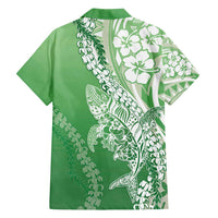 Hawaii Puakenikeni And Maile Lei Family Matching Off Shoulder Maxi Dress and Hawaiian Shirt Green Polynesian Shark Tattoo DT05