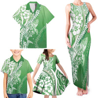 Hawaii Puakenikeni And Maile Lei Family Matching Tank Maxi Dress and Hawaiian Shirt Green Polynesian Shark Tattoo DT05