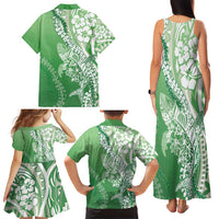 Hawaii Puakenikeni And Maile Lei Family Matching Tank Maxi Dress and Hawaiian Shirt Green Polynesian Shark Tattoo DT05