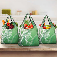 Hawaii Puakenikeni And Maile Lei Grocery Bag Green Polynesian Shark Tattoo DT05