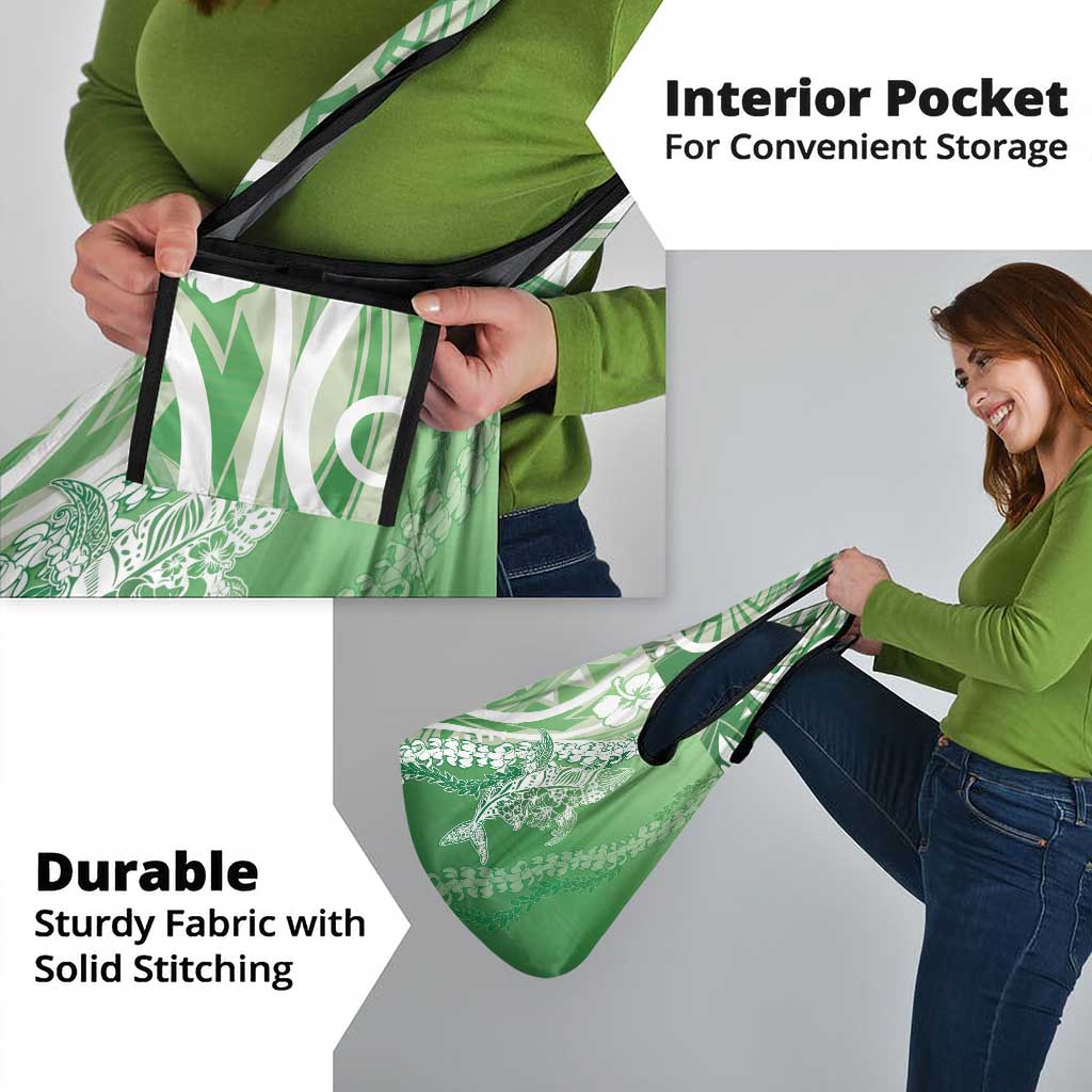 Hawaii Puakenikeni And Maile Lei Grocery Bag Green Polynesian Shark Tattoo DT05