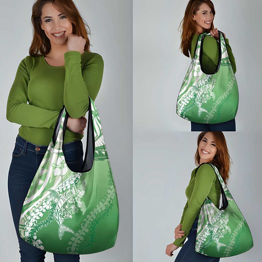 Hawaii Puakenikeni And Maile Lei Grocery Bag Green Polynesian Shark Tattoo DT05