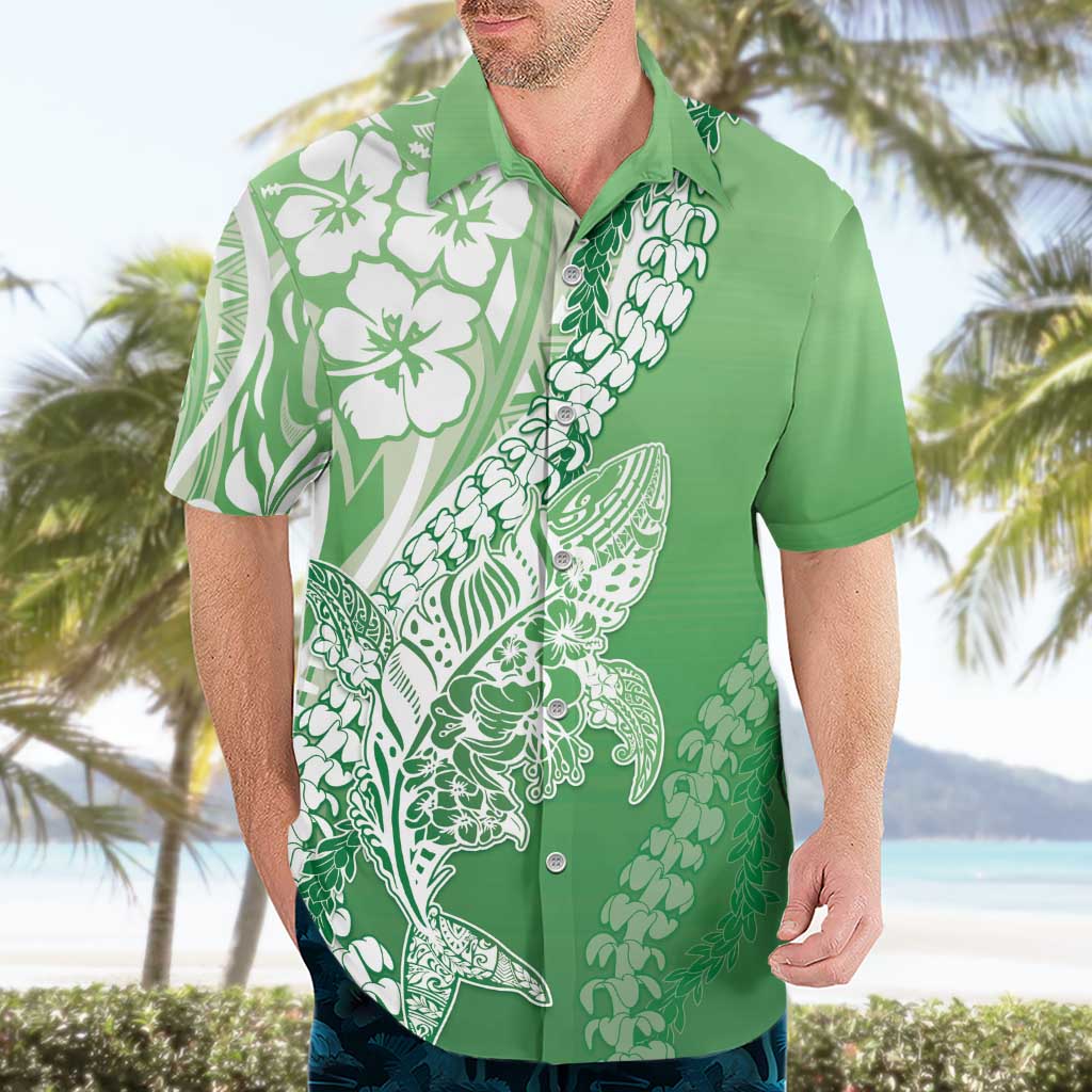 Hawaii Puakenikeni And Maile Lei Hawaiian Shirt Green Polynesian Shark Tattoo DT05