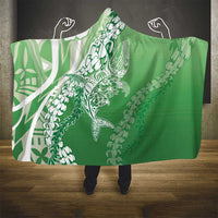 Hawaii Puakenikeni And Maile Lei Hooded Blanket Green Polynesian Shark Tattoo DT05