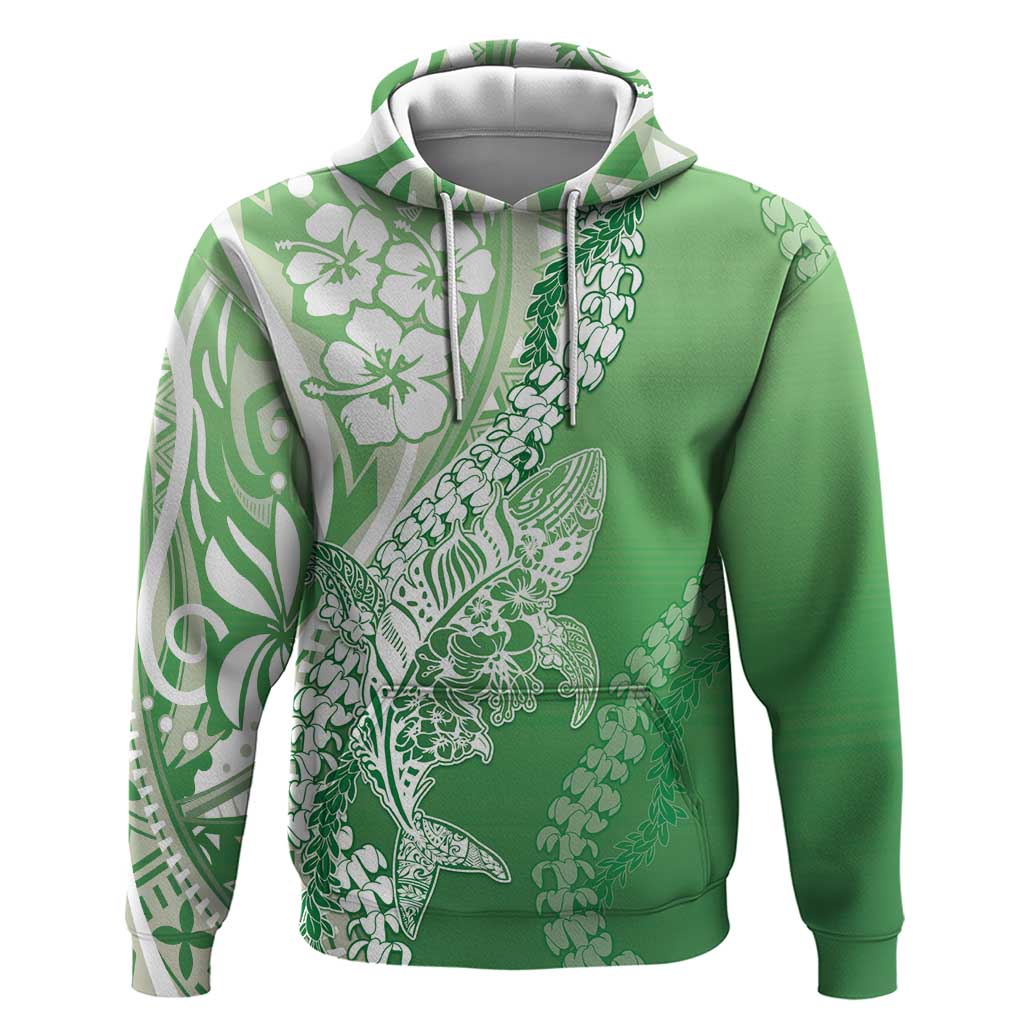 Hawaii Puakenikeni And Maile Lei Hoodie Green Polynesian Shark Tattoo DT05