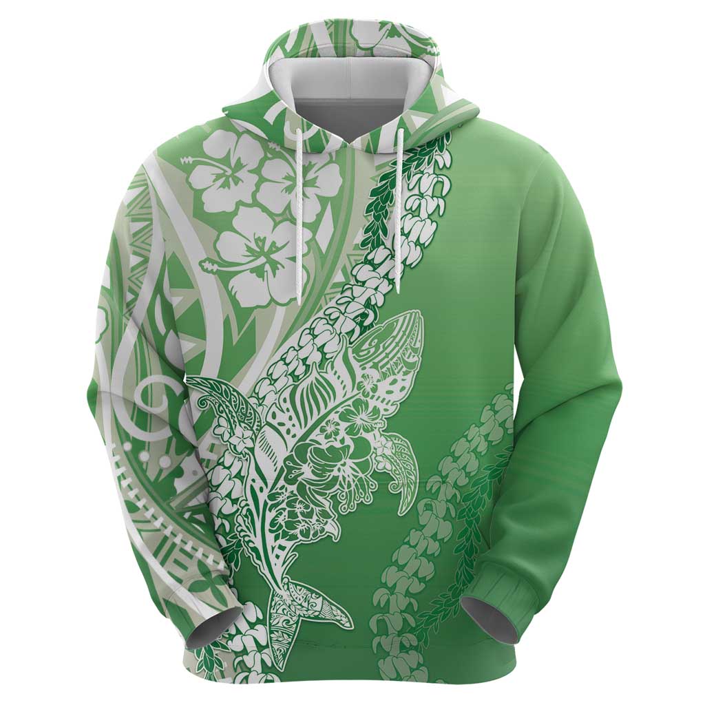 Hawaii Puakenikeni And Maile Lei Hoodie Green Polynesian Shark Tattoo DT05