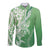 Hawaii Puakenikeni And Maile Lei Long Sleeve Button Shirt Green Polynesian Shark Tattoo DT05