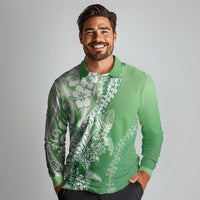 Hawaii Puakenikeni And Maile Lei Long Sleeve Polo Shirt Green Polynesian Shark Tattoo DT05