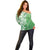 Hawaii Puakenikeni And Maile Lei Off Shoulder Sweater Green Polynesian Shark Tattoo DT05