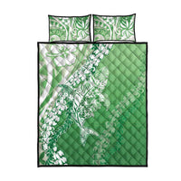 Hawaii Puakenikeni And Maile Lei Quilt Bed Set Green Polynesian Shark Tattoo DT05