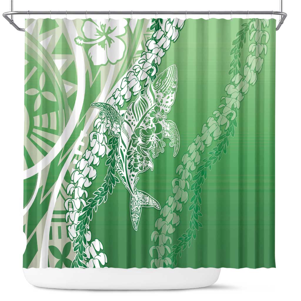 Hawaii Puakenikeni And Maile Lei Shower Curtain Green Polynesian Shark Tattoo DT05 Green - Polynesian Pride