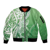 Hawaii Puakenikeni And Maile Lei Sleeve Zip Bomber Jacket Green Polynesian Shark Tattoo DT05 Unisex Green - Polynesian Pride