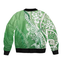 Hawaii Puakenikeni And Maile Lei Sleeve Zip Bomber Jacket Green Polynesian Shark Tattoo DT05 - Polynesian Pride