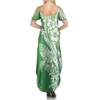 Hawaii Puakenikeni And Maile Lei Summer Maxi Dress Green Polynesian Shark Tattoo DT05
