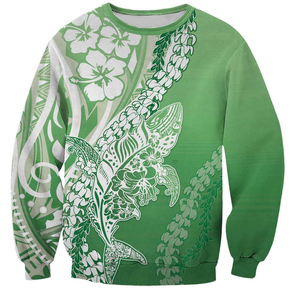 Hawaii Puakenikeni And Maile Lei Sweatshirt Green Polynesian Shark Tattoo DT05