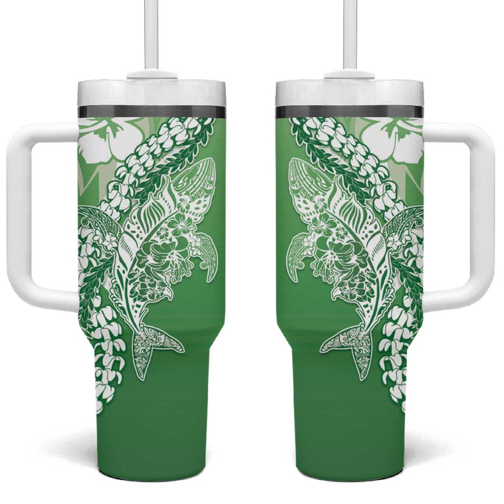 Hawaii Puakenikeni And Maile Lei Tumbler With Handle Green Polynesian Shark Tattoo DT05