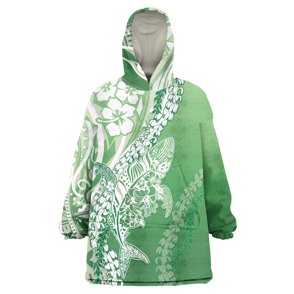 Hawaii Puakenikeni And Maile Lei Wearable Blanket Hoodie Green Polynesian Shark Tattoo DT05 One Size Green - Polynesian Pride