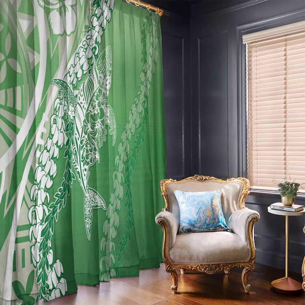 Hawaii Puakenikeni And Maile Lei Window Curtain Green Polynesian Shark Tattoo DT05