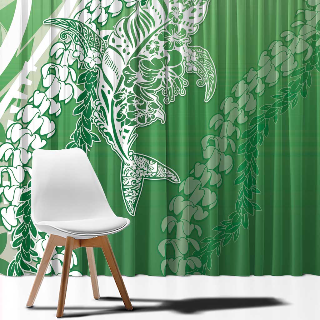 Hawaii Puakenikeni And Maile Lei Window Curtain Green Polynesian Shark Tattoo DT05