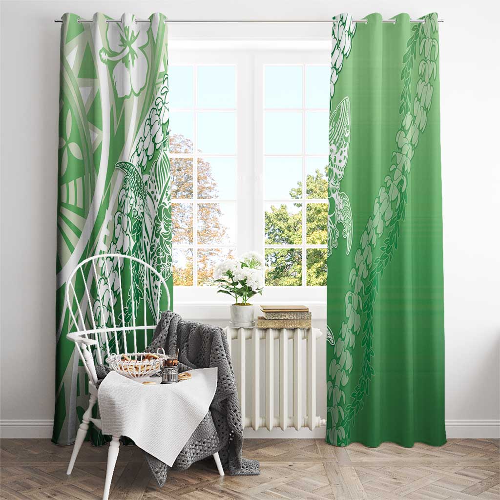 Hawaii Puakenikeni And Maile Lei Window Curtain Green Polynesian Shark Tattoo DT05