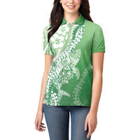 Hawaii Puakenikeni And Maile Lei Women Polo Shirt Green Polynesian Shark Tattoo DT05