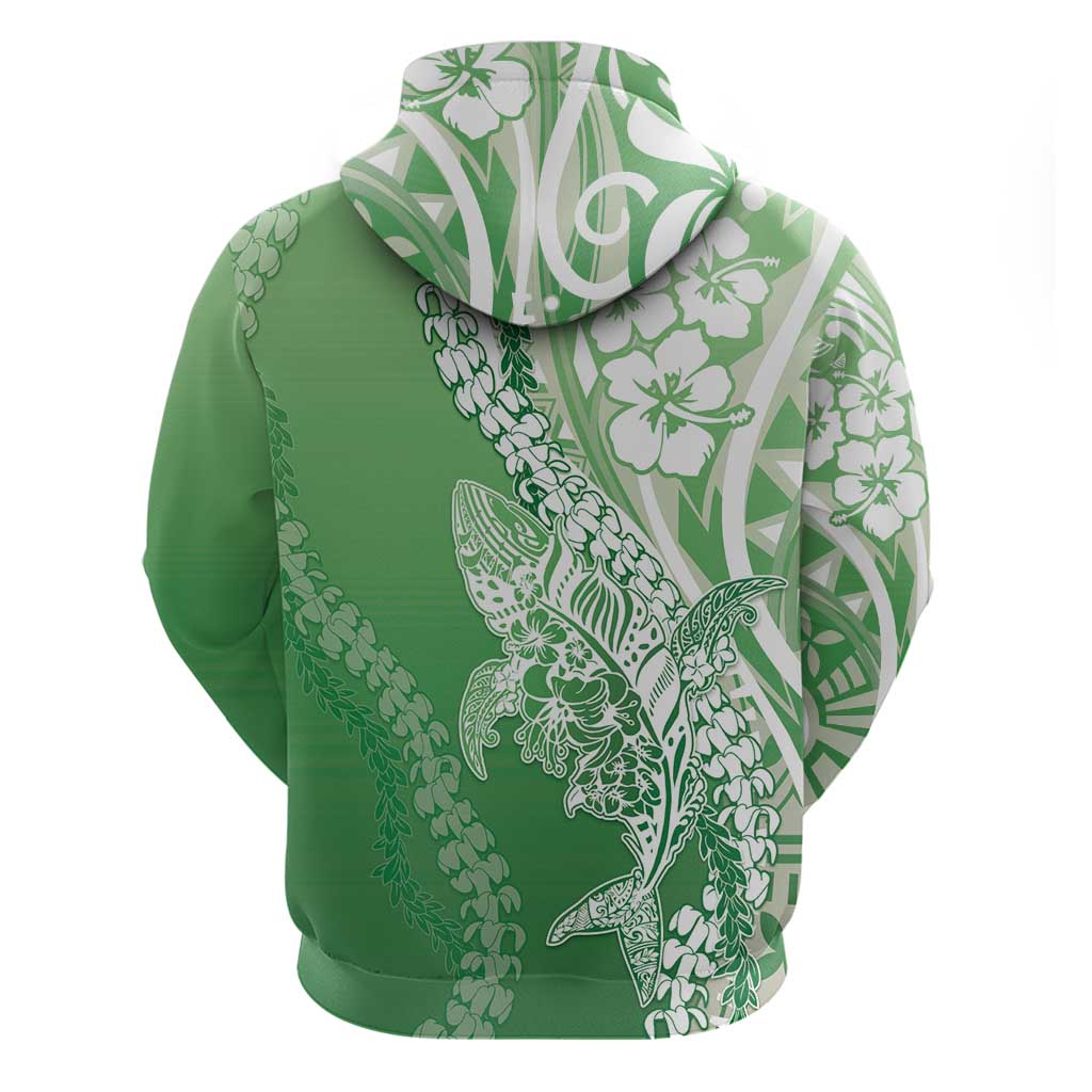 Hawaii Puakenikeni And Maile Lei Zip Hoodie Green Polynesian Shark Tattoo DT05