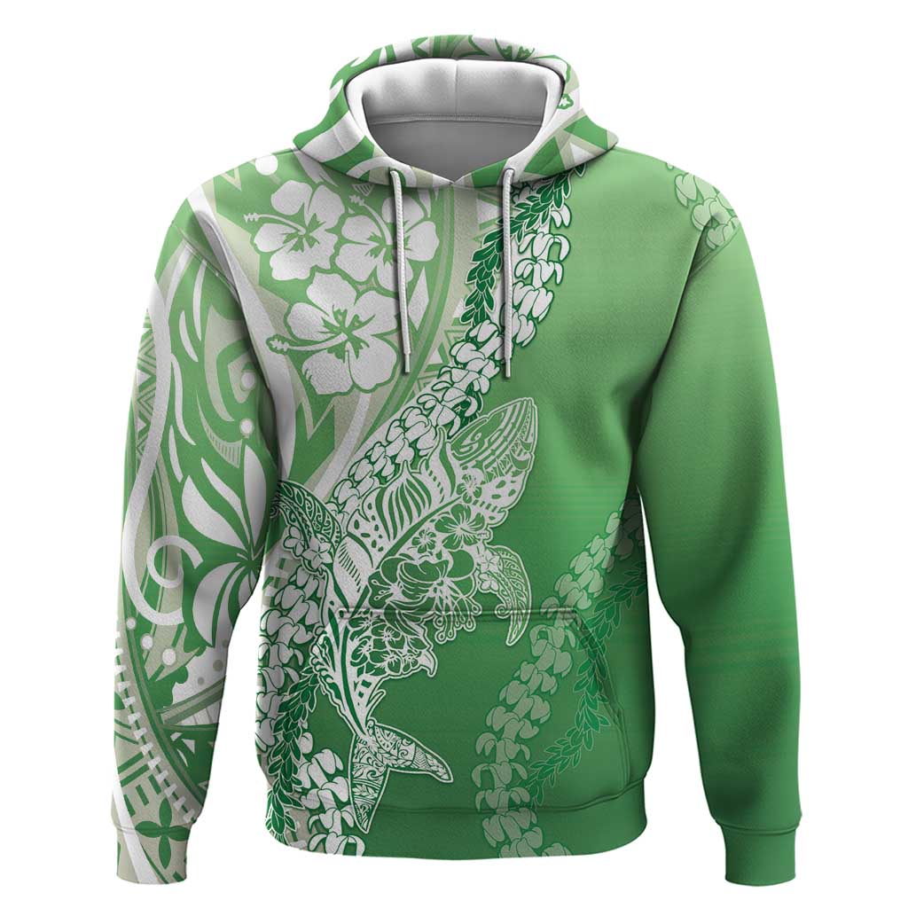 Hawaii Puakenikeni And Maile Lei Zip Hoodie Green Polynesian Shark Tattoo DT05