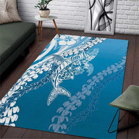 Hawaii Puakenikeni And Maile Lei Area Rug Blue Polynesian Shark Tattoo DT05