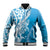 Hawaii Puakenikeni And Maile Lei Baseball Jacket Blue Polynesian Shark Tattoo DT05