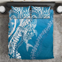 Hawaii Puakenikeni And Maile Lei Bedding Set Blue Polynesian Shark Tattoo DT05