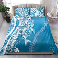 Hawaii Puakenikeni And Maile Lei Bedding Set Blue Polynesian Shark Tattoo DT05
