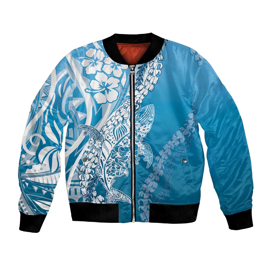 Hawaii Puakenikeni And Maile Lei Bomber Jacket Blue Polynesian Shark Tattoo DT05 Unisex Blue - Polynesian Pride