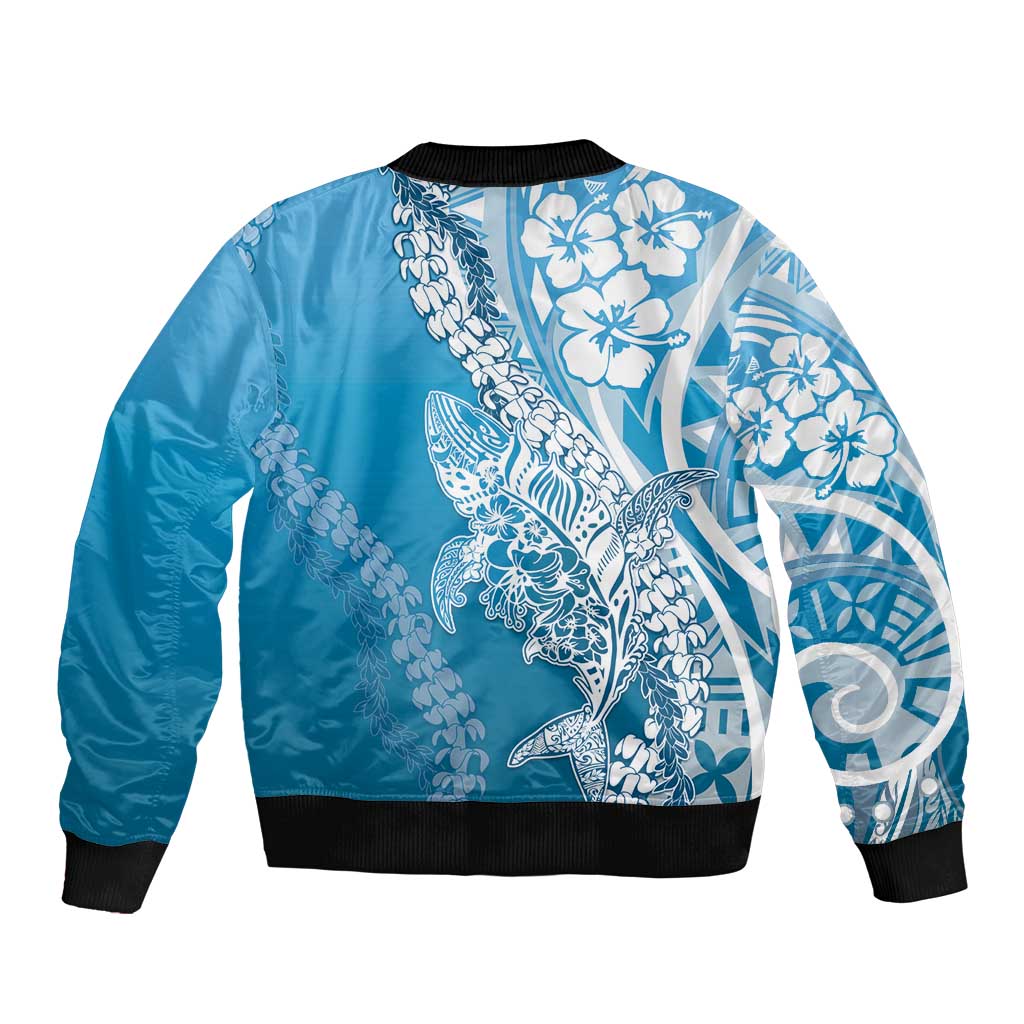 Hawaii Puakenikeni And Maile Lei Bomber Jacket Blue Polynesian Shark Tattoo DT05 - Polynesian Pride